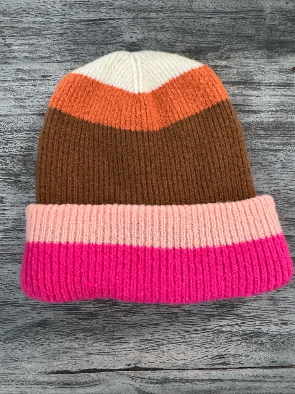 MAEVE ANTHROPOLOGIE Colorblock Beanie hat pink brown rust #NE305